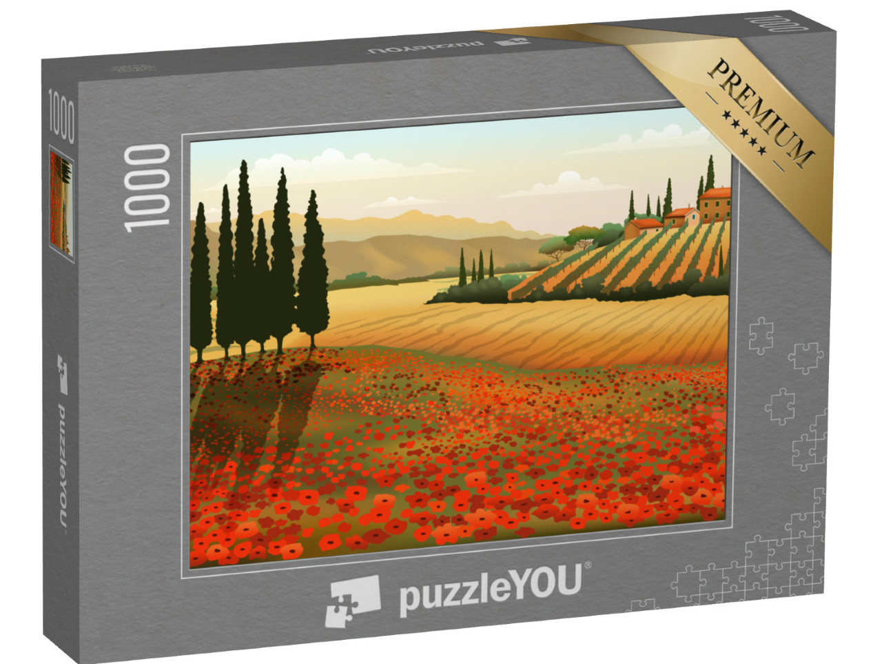 Puzzle 1000 Teile „Sommertag der Toskana, Italien, Illustration“