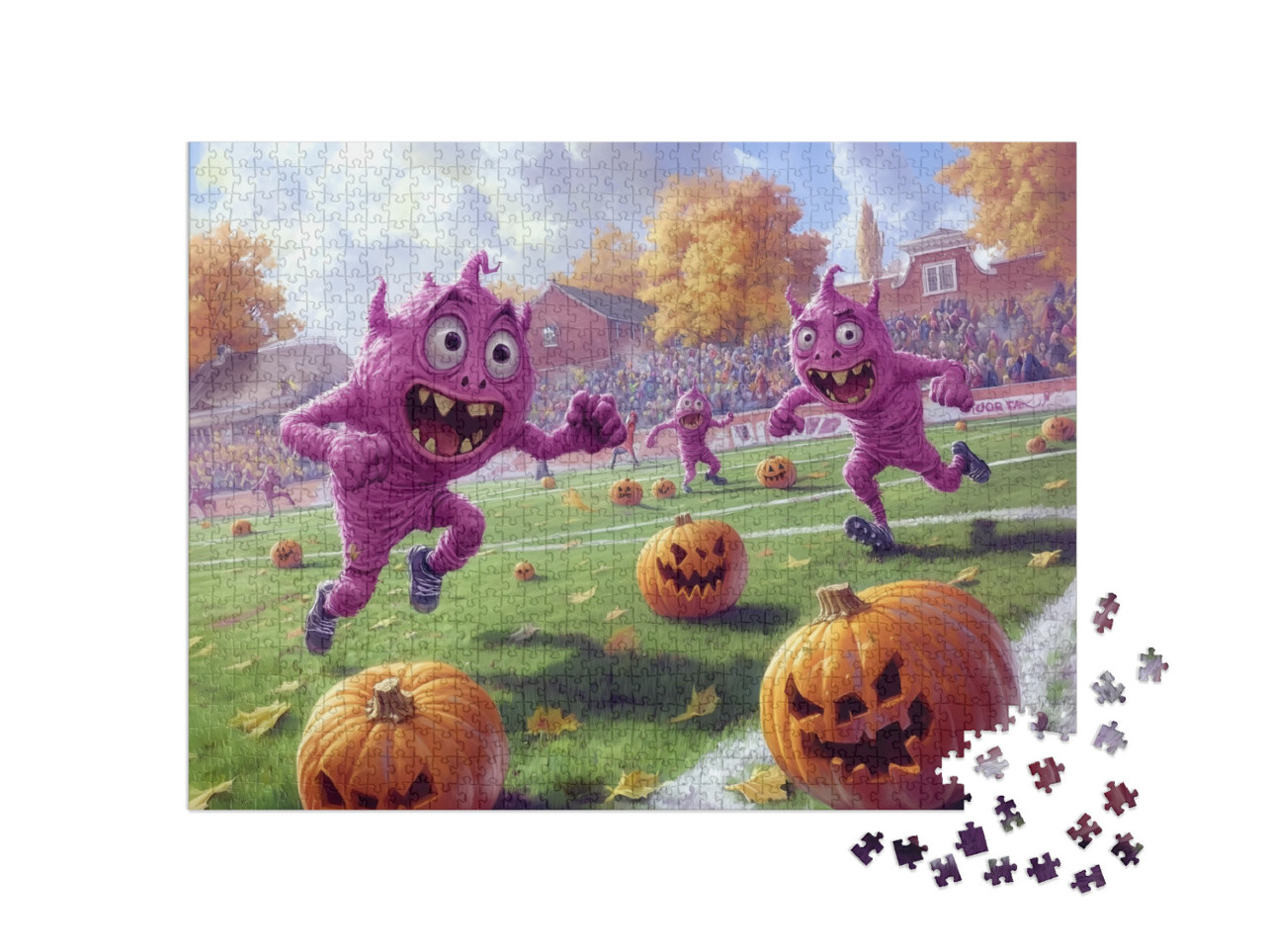 Puzzle 1000 Teile „Monster spielen mit Kürbis Fußball“