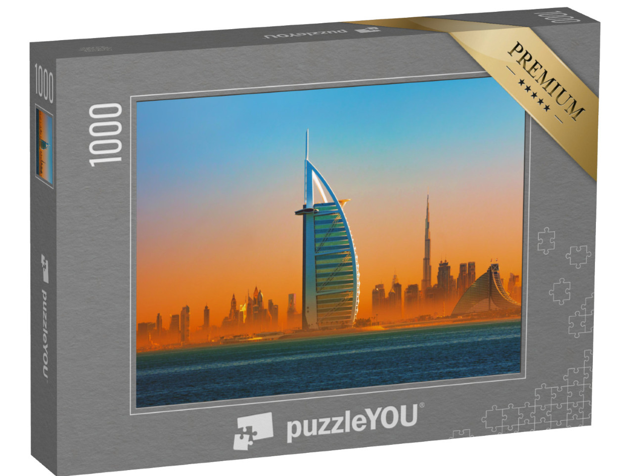Puzzle 1000 Teile „Skyline des Stadtzentrums und der berühmte Jumeirah-Strand, Dubai“