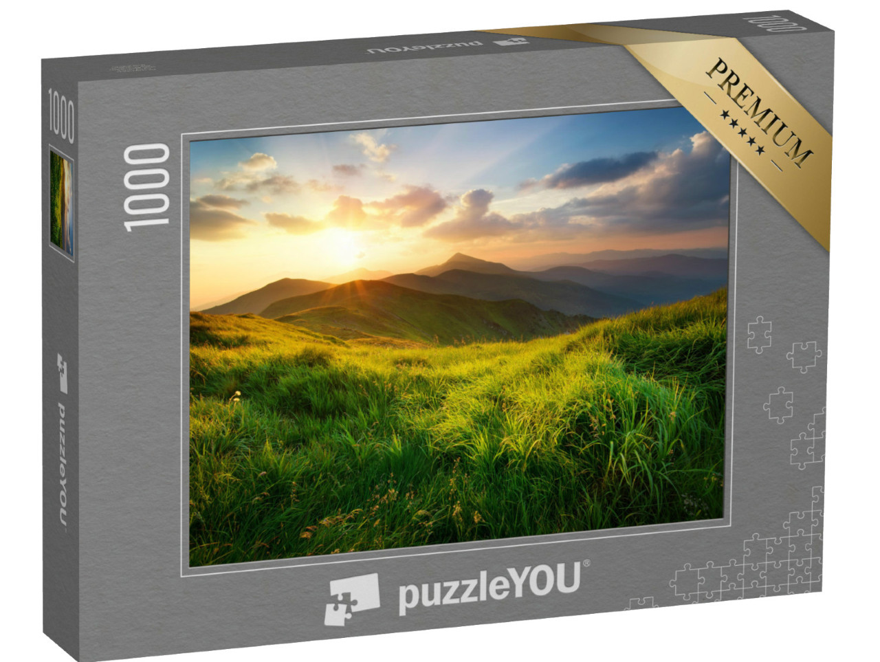 Puzzle 1000 Teile „Bergtal im Sonnenaufgang“