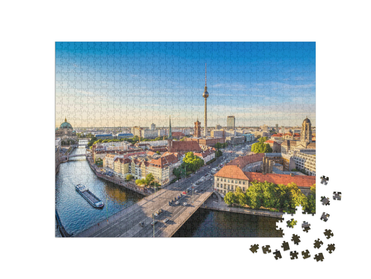 Puzzle 1000 Teile „Skyline Berlins mit Spree bei Sonnenuntergang, Deutschland“