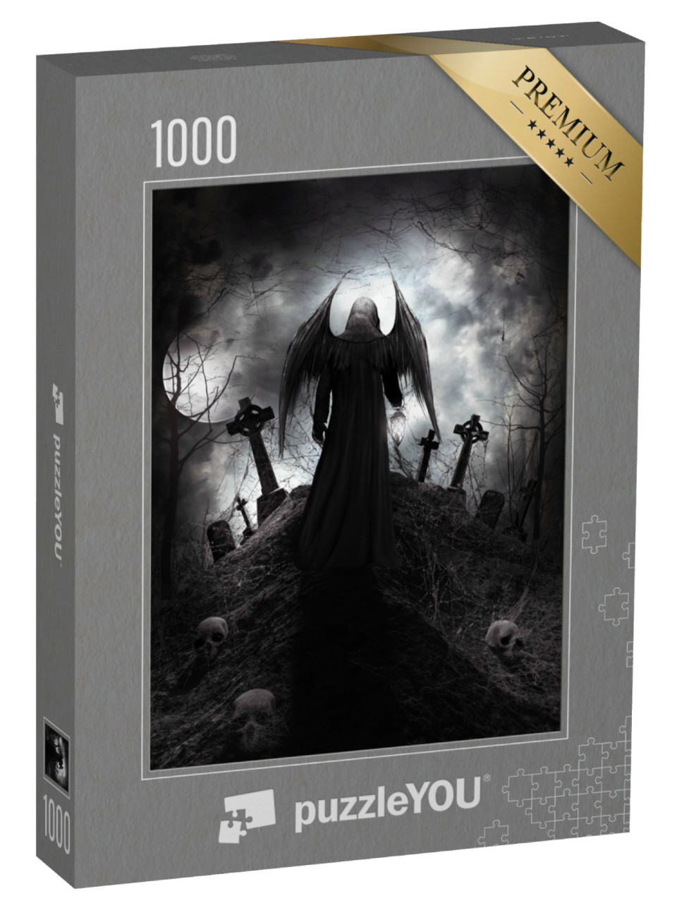 Puzzle 1000 Teile „Gothic-Figur mit Grabsteinen und Totenköpfen“