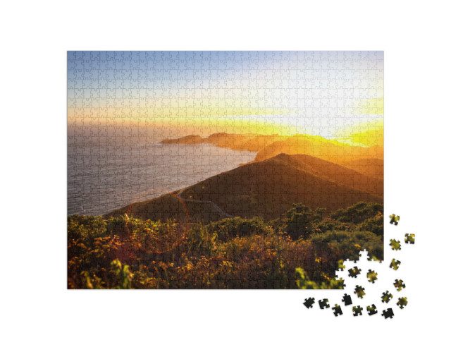 Puzzle 1000 Teile „Dramatischer Sonnenuntergang an der Küste“