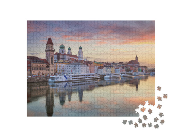 Puzzle 1000 Teile „Passau: Stadt bei Sonnenuntergang, Bayern, Deutschland“