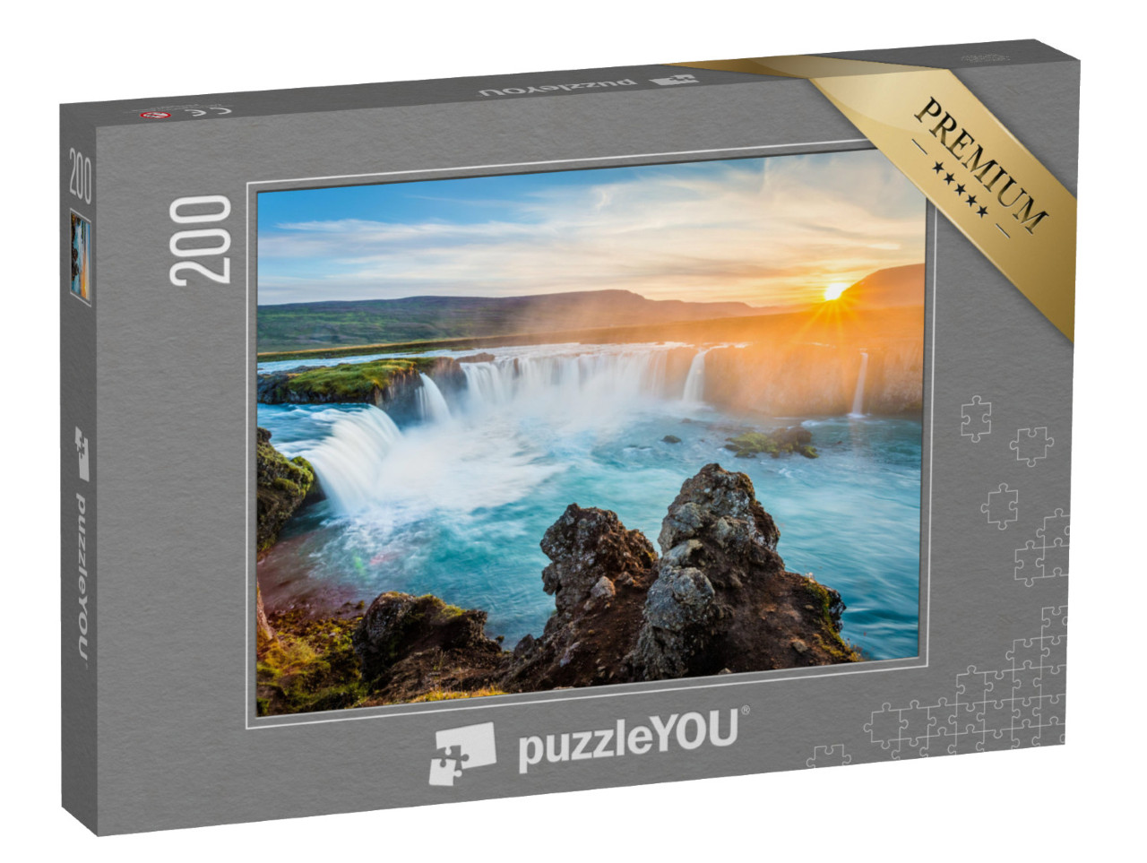 Puzzle 200 Teile „Godafoss-Wasserfall im Sonnenuntergang, Island“