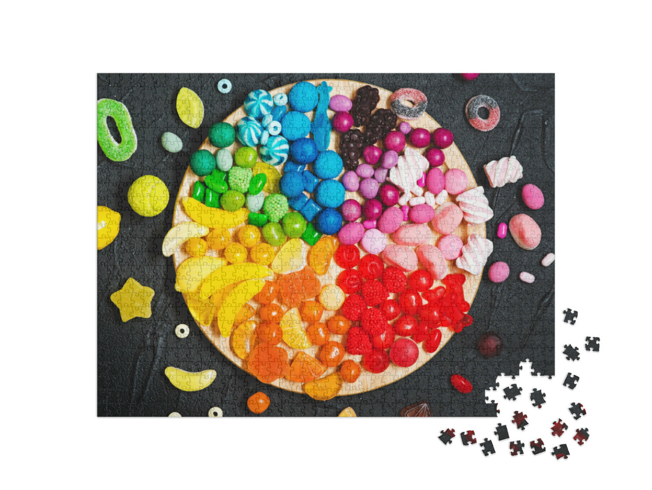 Puzzle 1000 Teile „Süßigkeiten, sortiert in Regenbogenfarben“