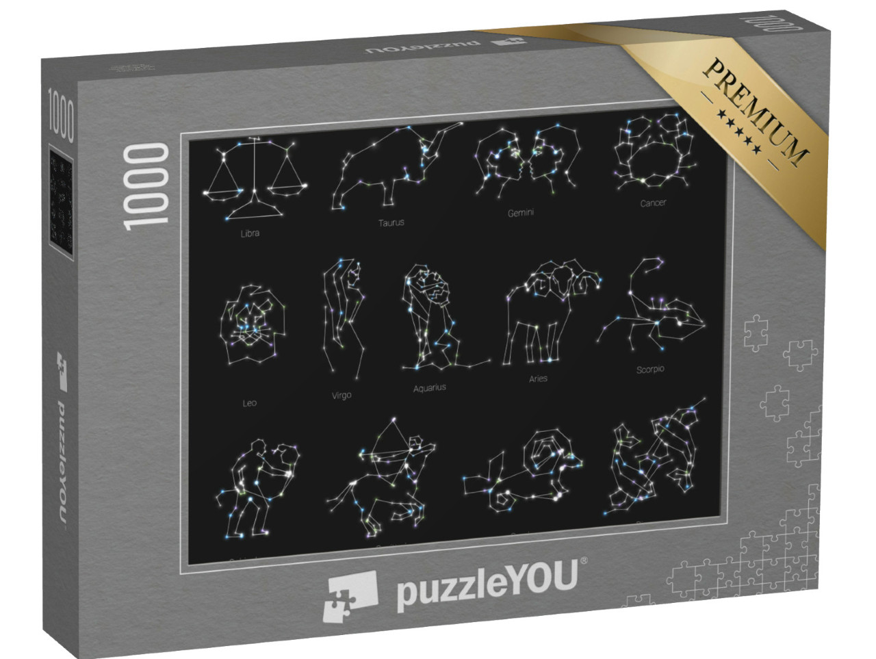 Puzzle 1000 Teile „Horoskop, Tiere des Tierkreises, Formen mit Linien und Sternen“
