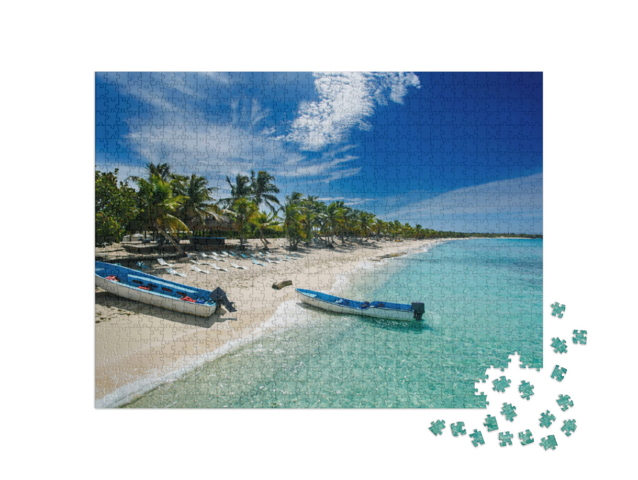 Puzzle 1000 Teile „Fischerboote am Strand von Catalina, Dominikanische Republik“