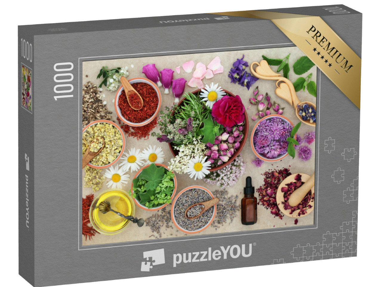 Puzzle 1000 Teile „Zutaten für die Herstellung ätherischer Öle“