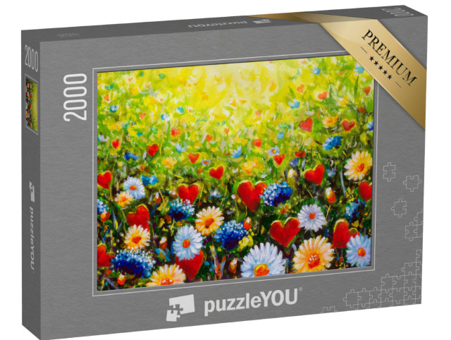 Puzzle 2000 Teile „Ölgemälde: Wunderschöne Blumenwiese“
