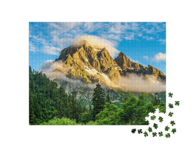 Puzzle 1000 Teile „Atemberaubender Berggipfel am Morgen“