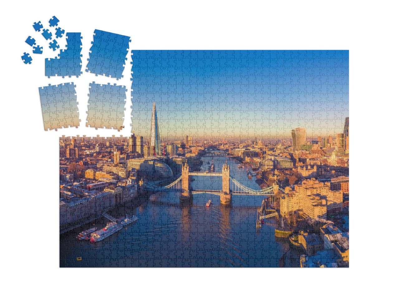Puzzle-Adventskalender „Luftbild-Panoramablick auf London und die Themse, England“