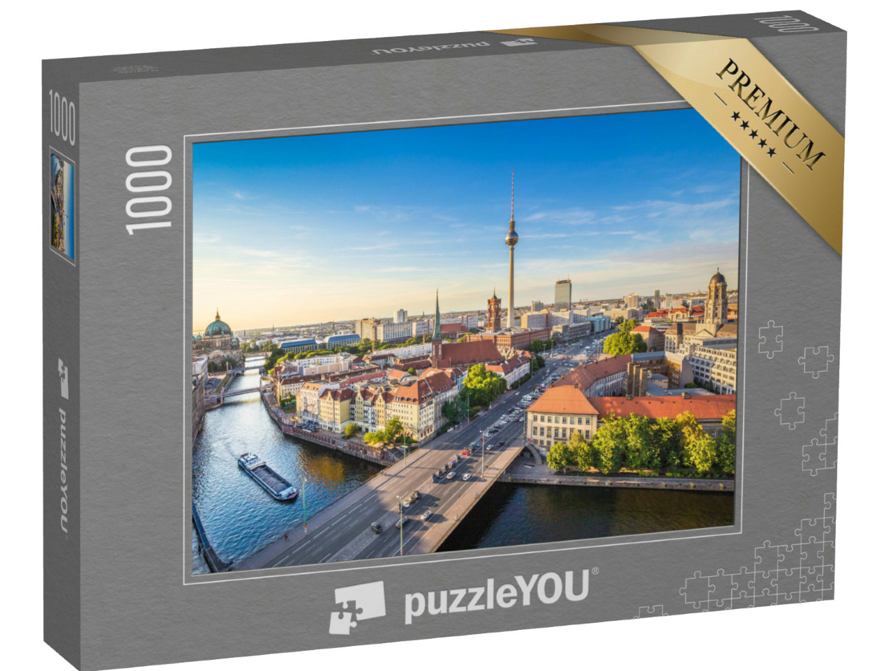 Puzzle 1000 Teile „Skyline Berlins mit Spree bei Sonnenuntergang, Deutschland“
