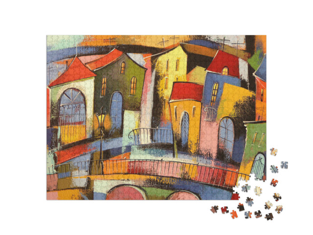 Puzzle 1000 Teile „Märchenstadt, Acrylgemälde“