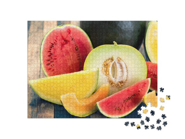 Puzzle 1000 Teile „Köstliche Melonen, frisch aufgeschnitten“
