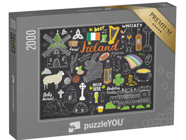 Puzzle 2000 Teile „Irland in gezeichneten Skizzen“