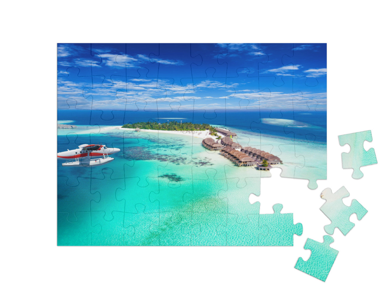 Puzzle 48 Teile „Wasserflugzeug im Anflug auf die Malediven“