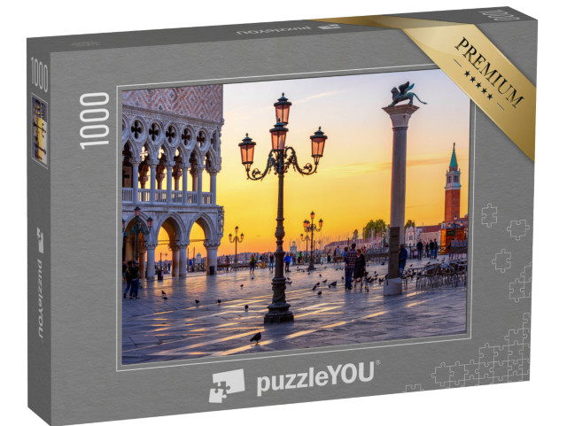 Puzzle 1000 Teile „Markusplatz und Dogenpalast am Abend, Venedig, Italien “