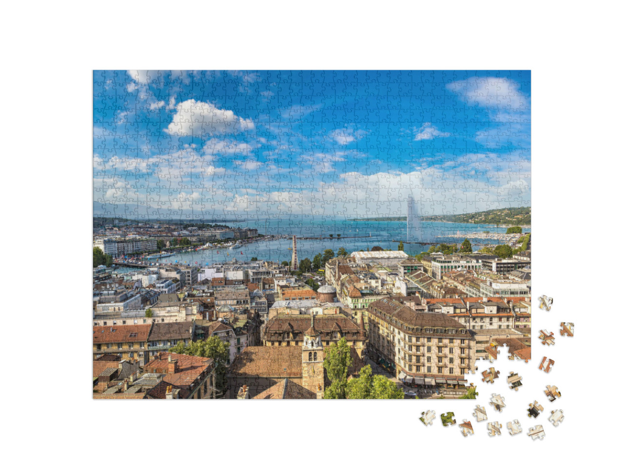 Puzzle 1000 Teile „Über den Dächern von Genf“