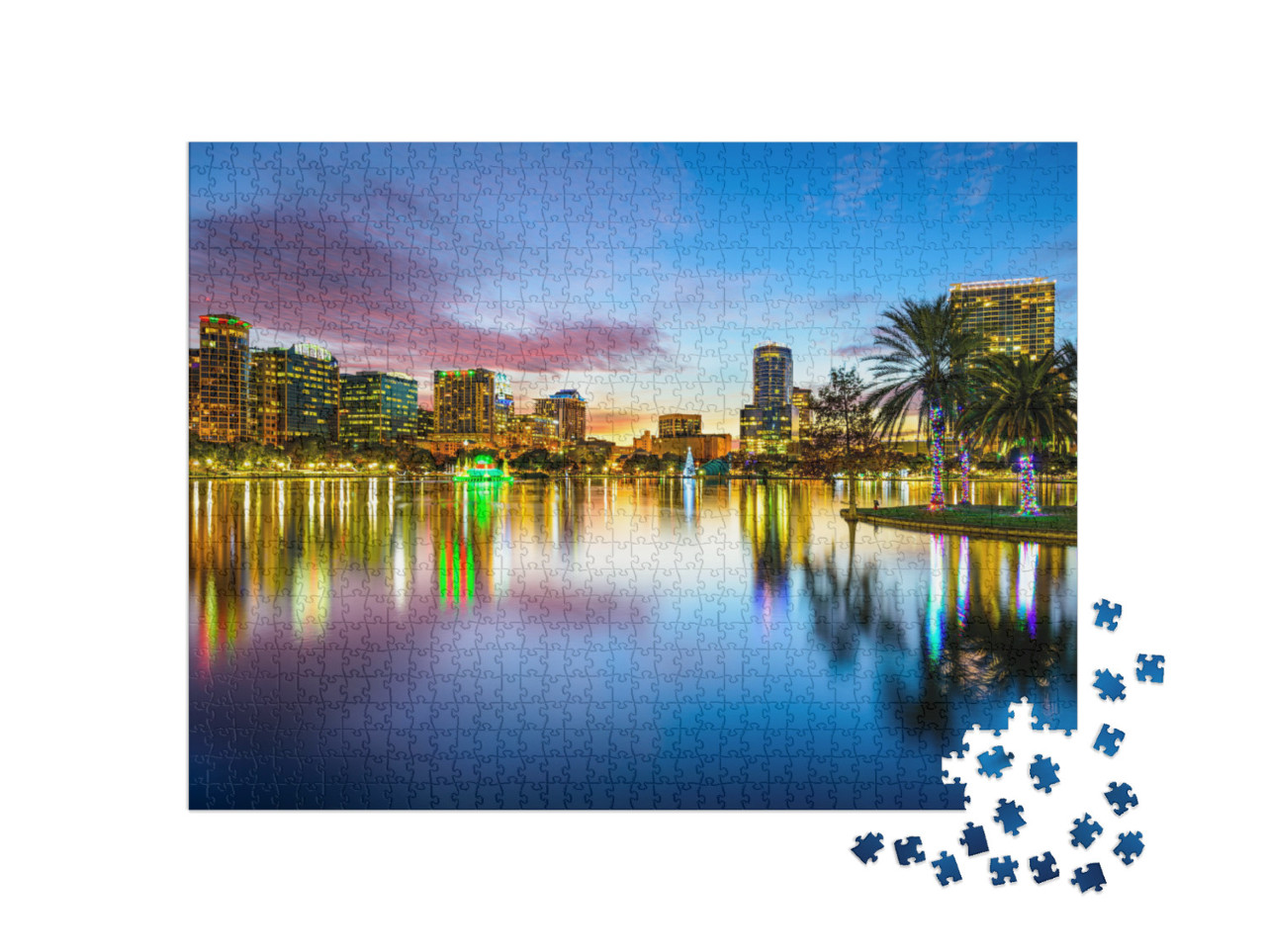 Puzzle 1000 Teile „Blick auf Orlando mit dem Eola Lake in Florida, USA“