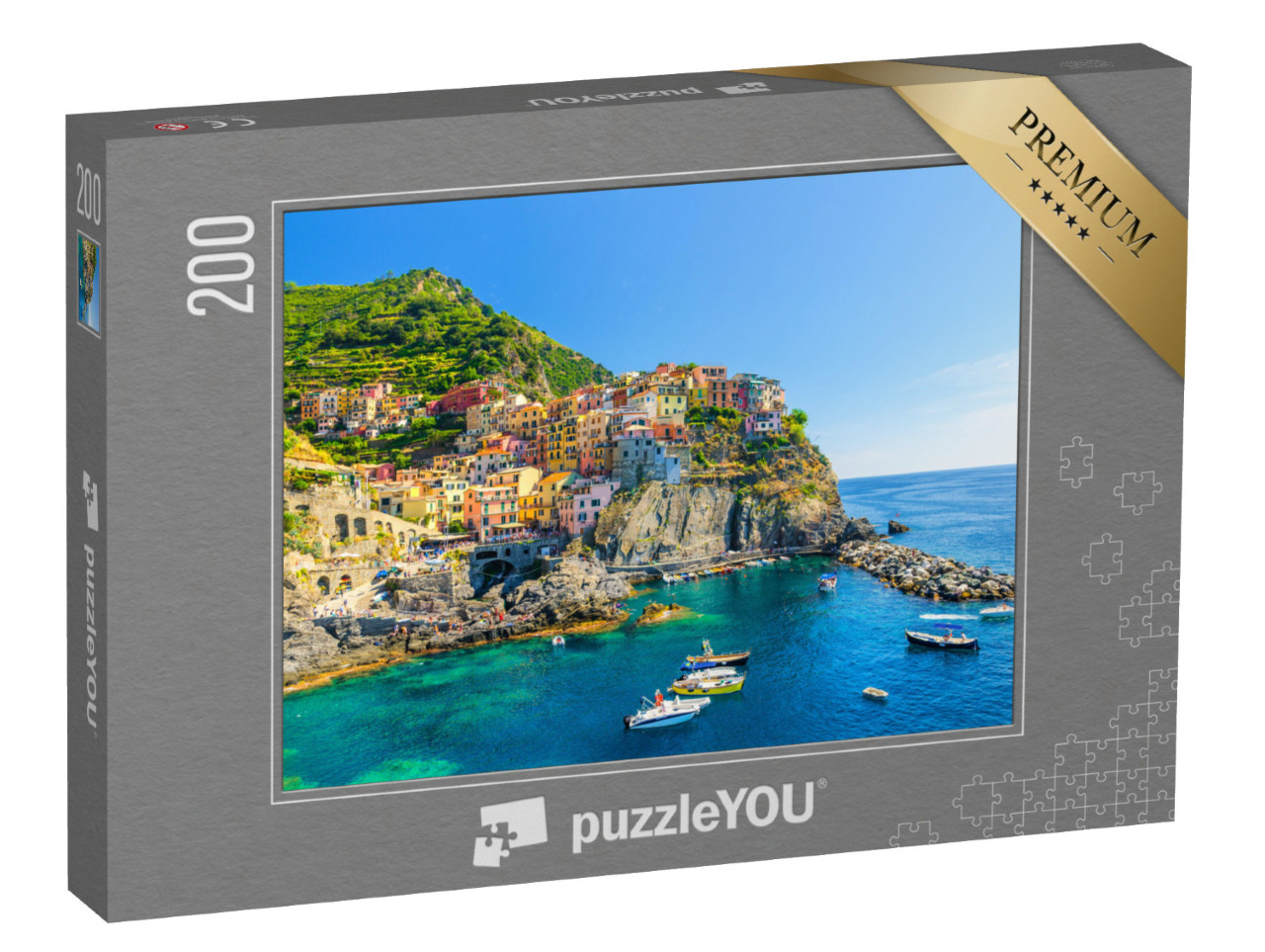 Puzzle 200 Teile „Manarola traditionelles typisch italienisches Dorf im Nationalpark Cinque Terre“