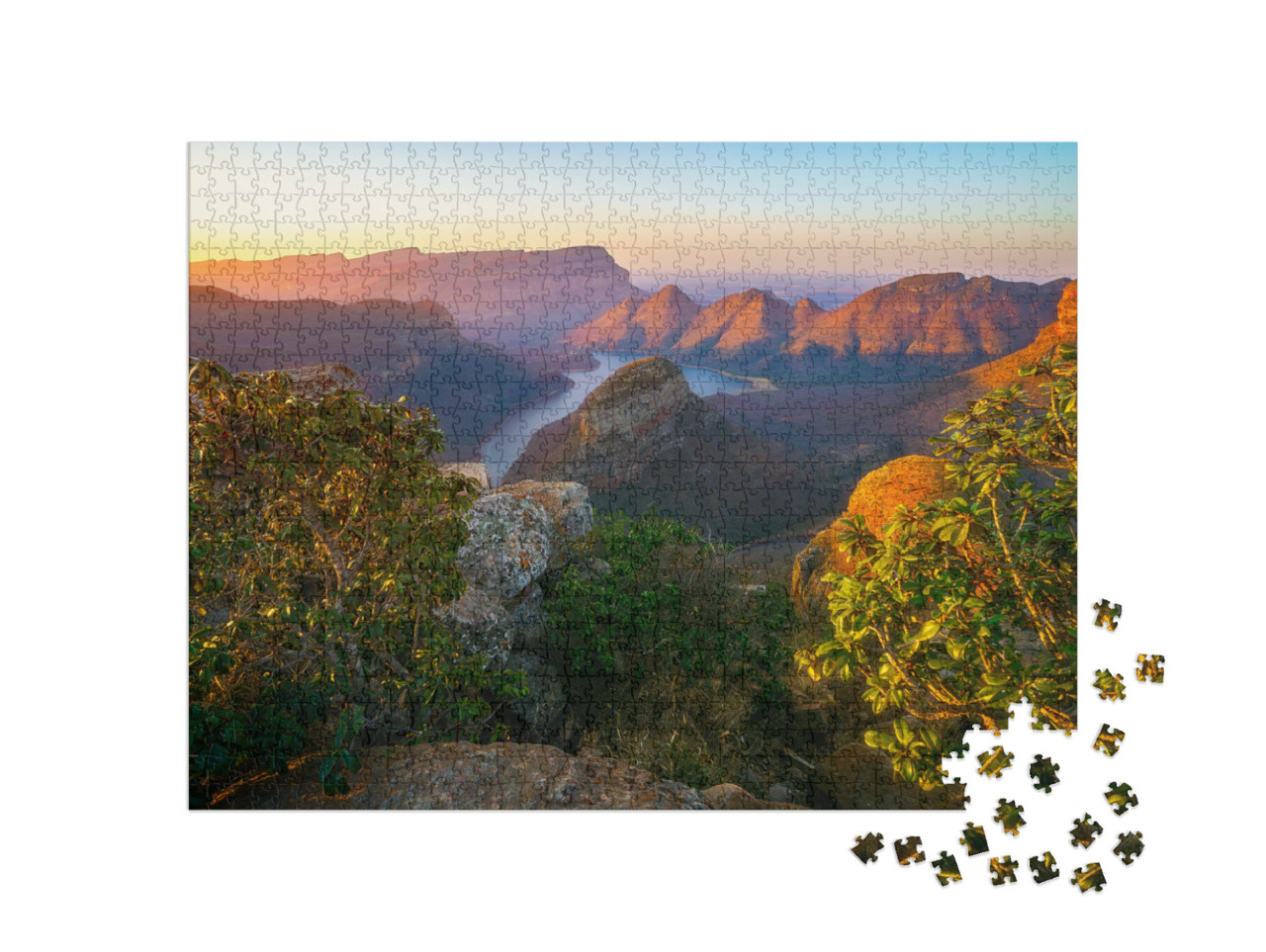 Puzzle 1000 Teile „Sonnenuntergang am Rondavels mit Fluss Blyde, Südafrika“