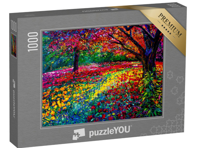 Puzzle 1000 Teile „Ölgemälde: herbstlich-bunter Blumengarten“