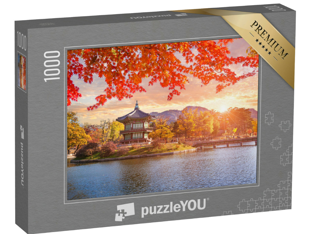 Puzzle 1000 Teile „Rote Ahornbäume am Gyeongbokgung-Palast, Seoul“