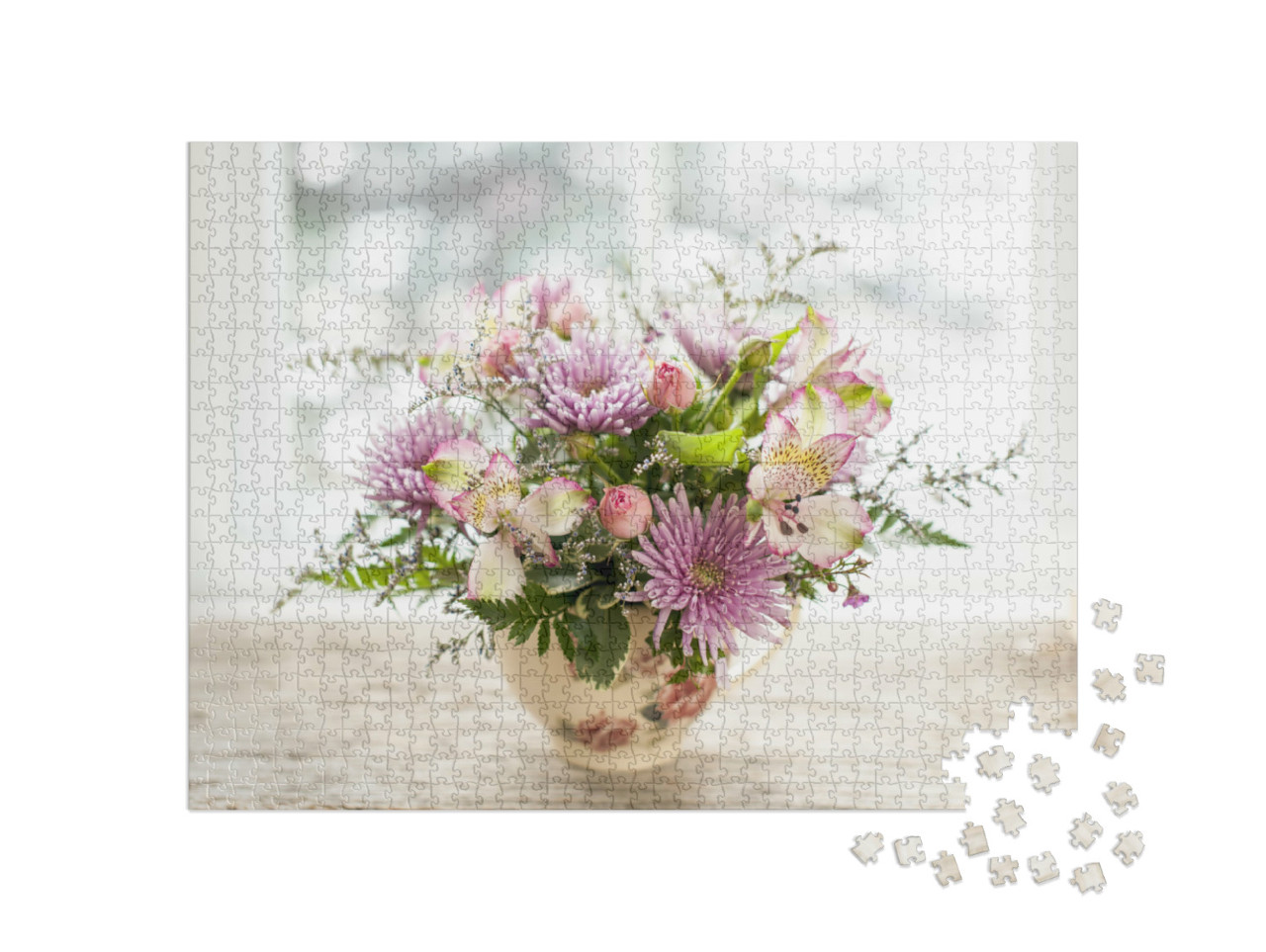 Puzzle 1000 Teile „Blumenstrauß aus bunten Blumen in kleiner Vase“