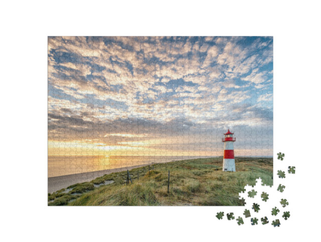 Puzzle 1000 Teile „Roter Leuchtturm auf der Insel Sylt, Nordfriesland, Schleswig-Holstein, Deutschland“