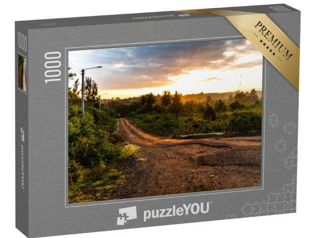 Puzzle 1000 Teile „Straße im Sonnenaufgang, Nanyuki, Kenia“