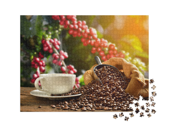 Puzzle 1000 Teile XXL „Dampfende Tasse Kaffee mit Kaffeebohnen “