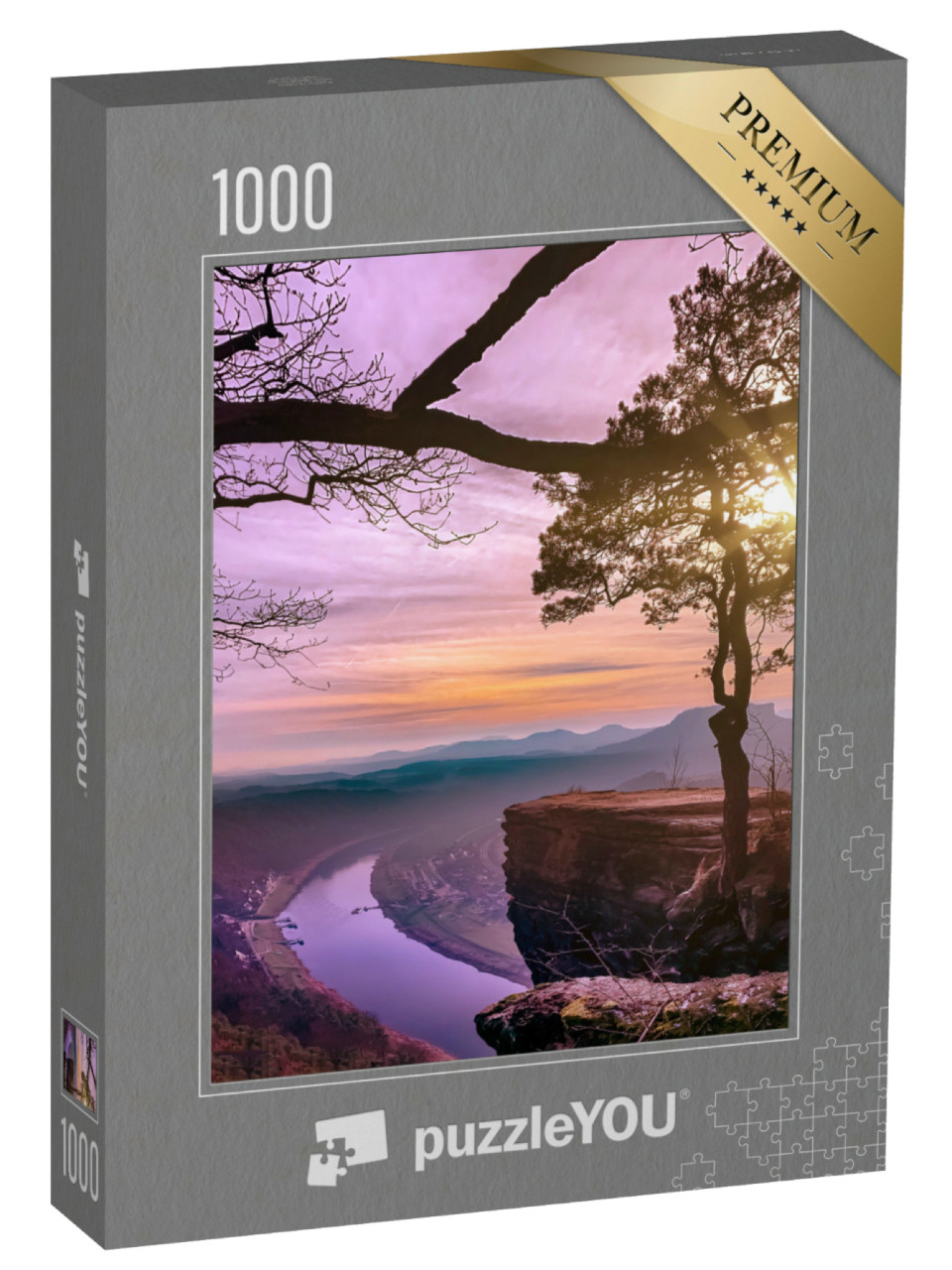 Puzzle 1000 Teile „Sonnenuntergang mit Blick auf die Elbe in der Sächsischen Schweiz, Deutschland“