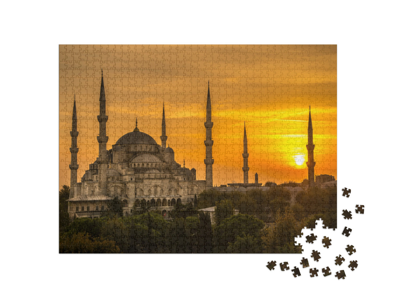 Puzzle 1000 Teile „Sonnenuntergang an der Blauen Moschee“