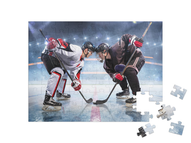 Puzzle 100 Teile „Eishockeyspieler, voll konzentriert“