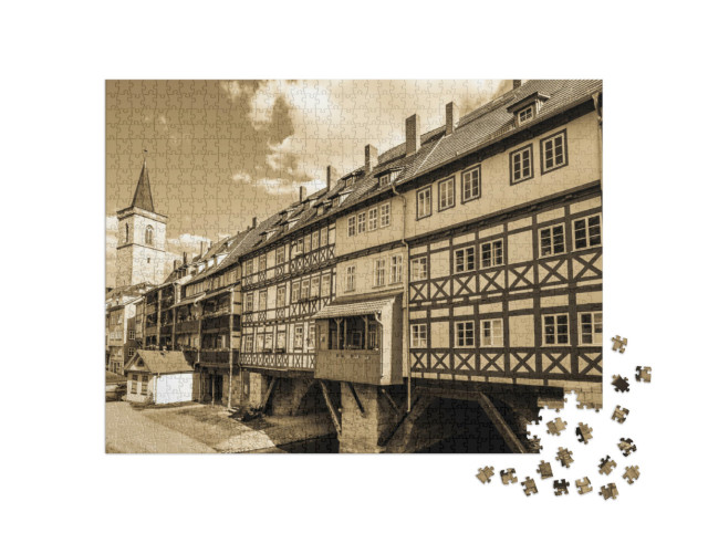 Puzzle 1000 Teile „Krämerbrücke mit historischen Fassaden in Erfurt, Deutschland“
