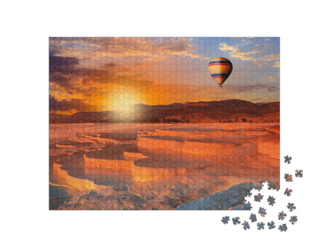 Puzzle 1000 Teile „Sonnenaufgang über den Kalkstein-Terrassen, Pamukkale, Türkei“