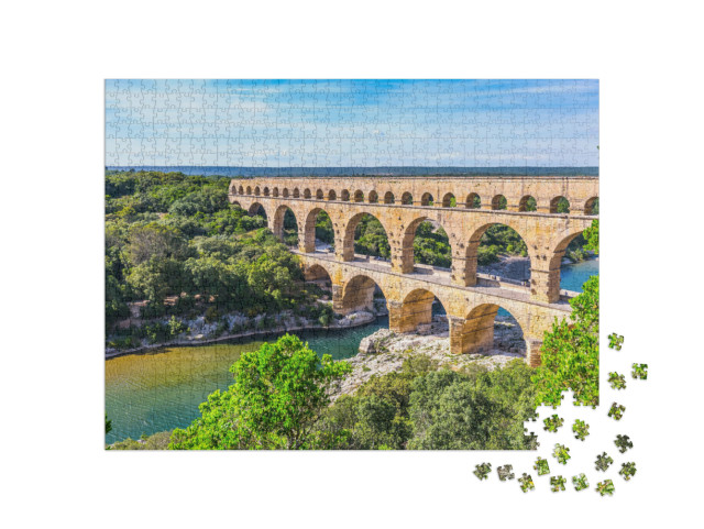 Puzzle 1000 Teile „Das dreistufige Aquädukt Pont du Gard, Provence“