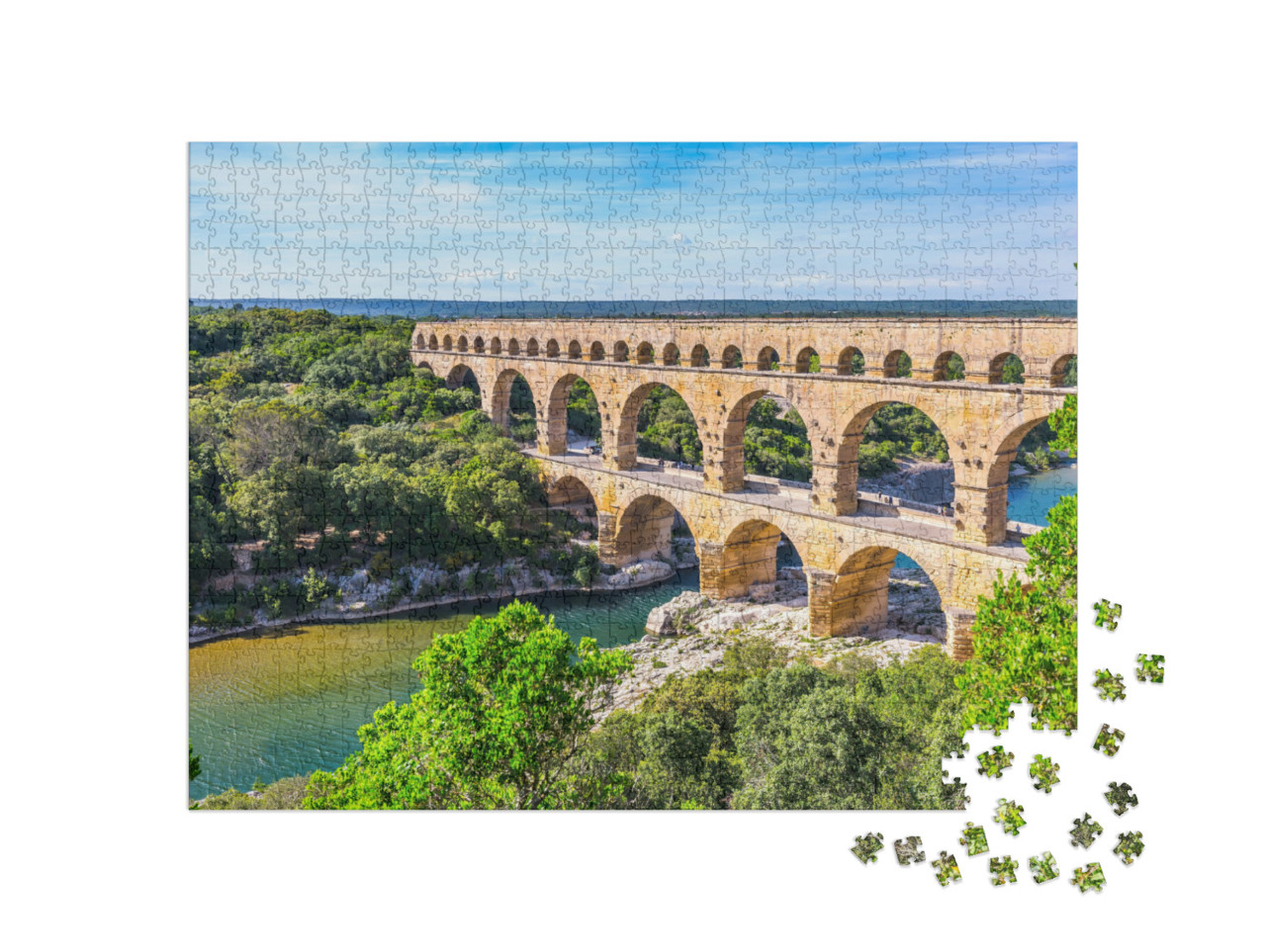 Puzzle 1000 Teile „Das dreistufige Aquädukt Pont du Gard, Provence“
