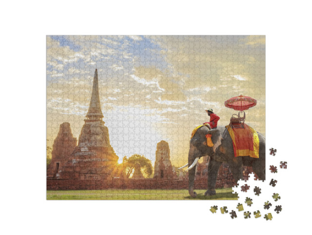 Puzzle 1000 Teile „Ein Elefant für Touristen im Sonnenaufgang“