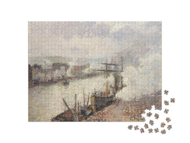 Puzzle 1000 Teile „Camille Pissarro - Dampfschiffe im Hafen von Rouen“