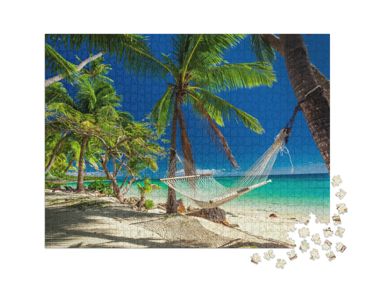 Puzzle 1000 Teile XXL „Hängematte unter tropischen Palmen, Fidschi-Inseln“
