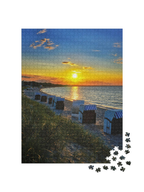 Puzzle 1000 Teile „Strandkörbe und Sonnenuntergang in Glowe“