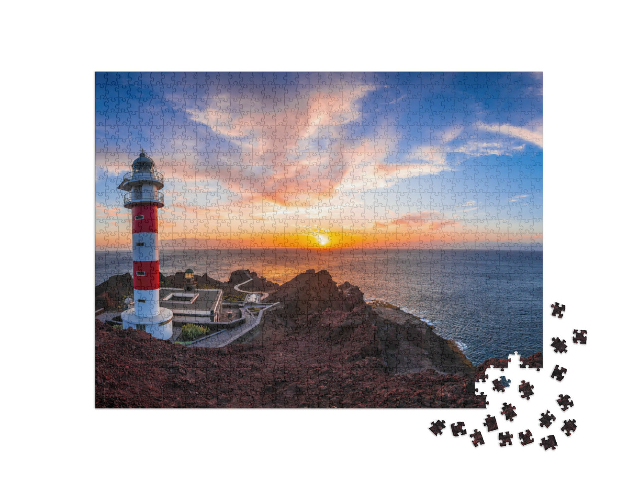 Puzzle 1000 Teile „Sonnenuntergang am Leuchtturm von Punta de Teno, Teneriffa“