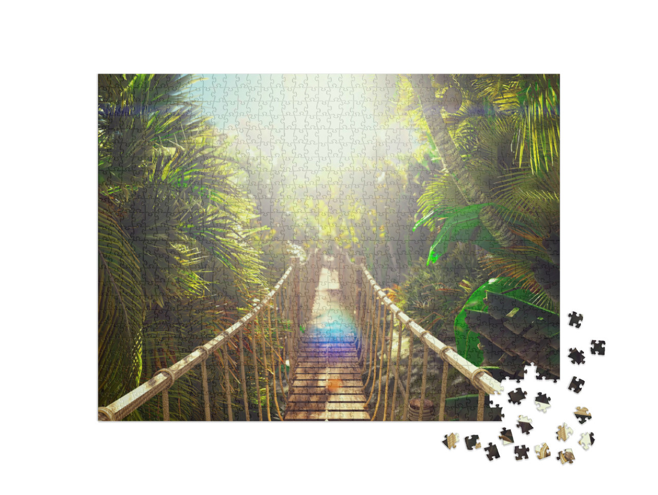 Puzzle 1000 Teile „Hölzerne Brücke über den grünen Dschungel“