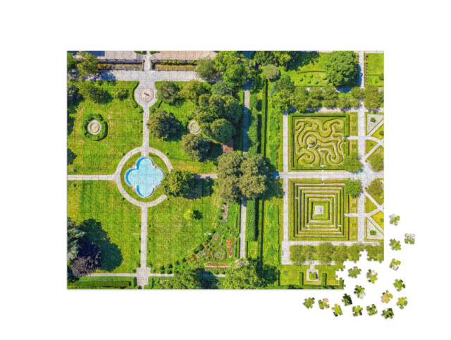 Puzzle 1000 Teile „Gärten von Schloss Salem am Bodensee aus der Luft, Deutschland“