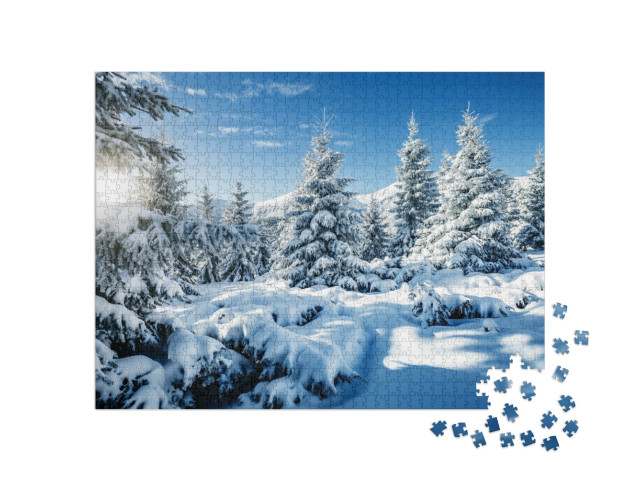 Puzzle 1000 Teile „Schneebedeckte Fichten im Karpaten-Nationalpark“
