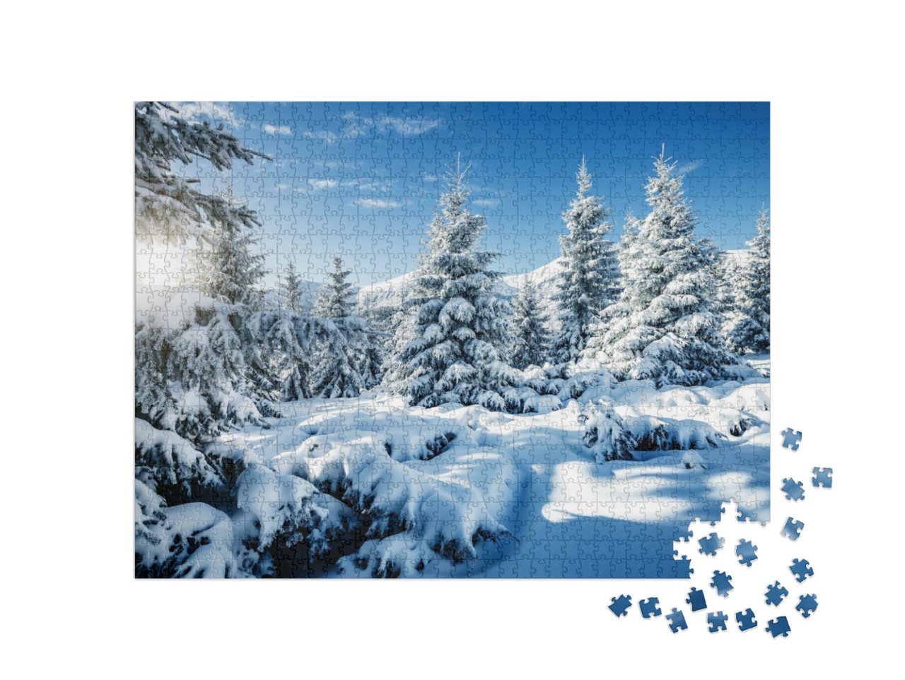 Puzzle 1000 Teile „Schneebedeckte Fichten im Karpaten-Nationalpark“