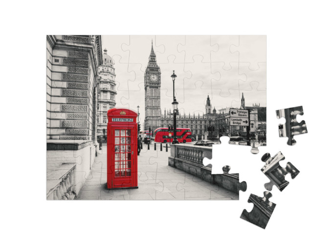 Puzzle 48 Teile „Rote Telefonzelle: Londons Wahrzeichen, England“