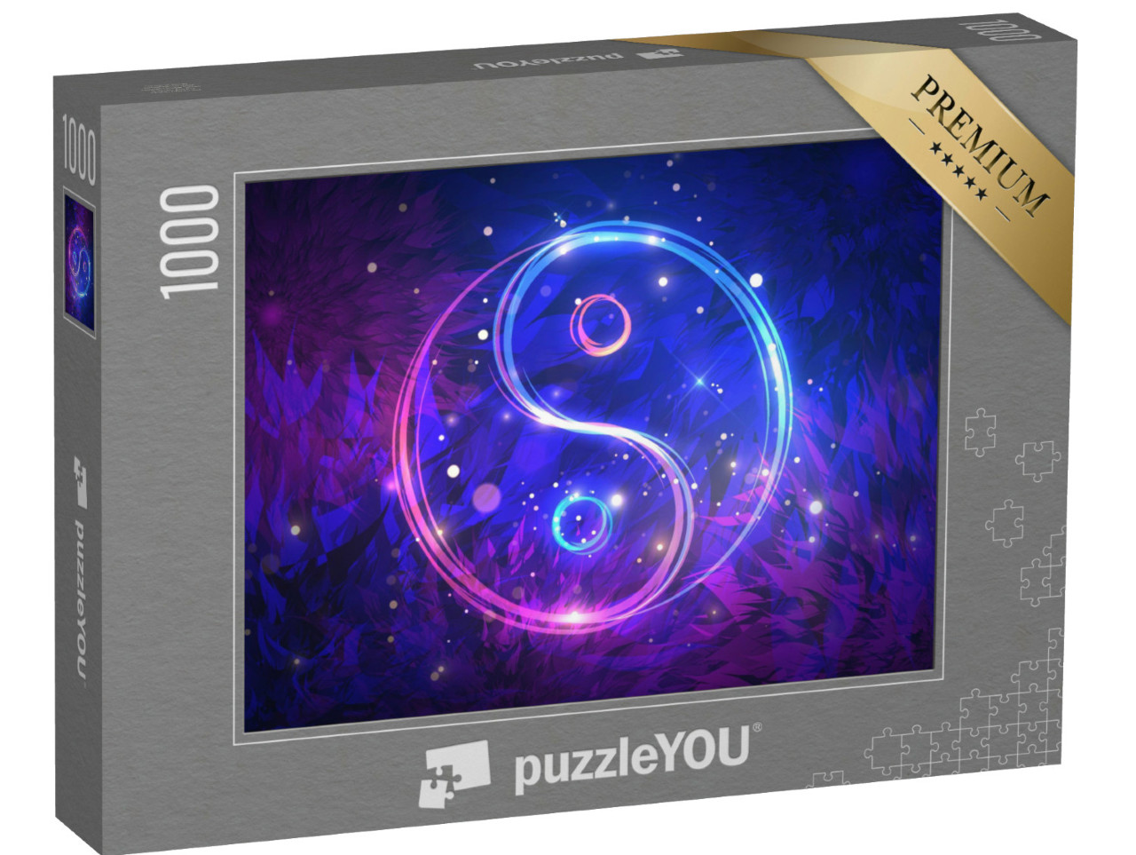 Puzzle 1000 Teile „Glühende Yin-Yang-Zeichen auf floralem Muster“